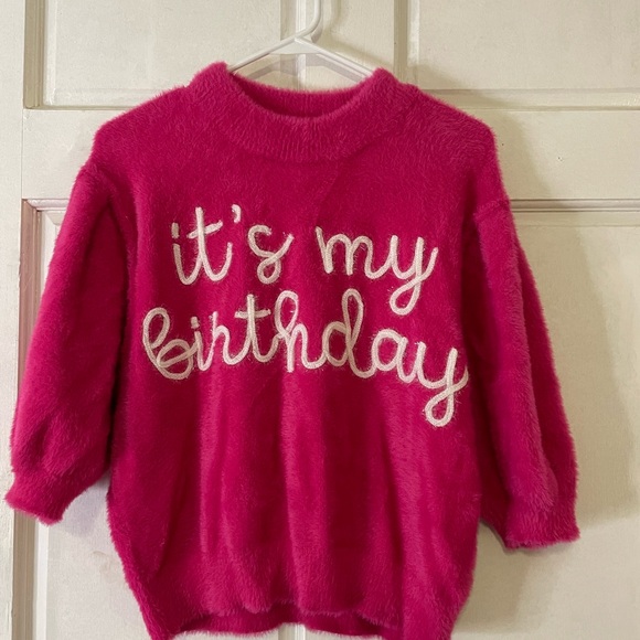 Peach Love California Sweaters - Women’s Hot Pink 'It's My Birthday' Plush Sweater
